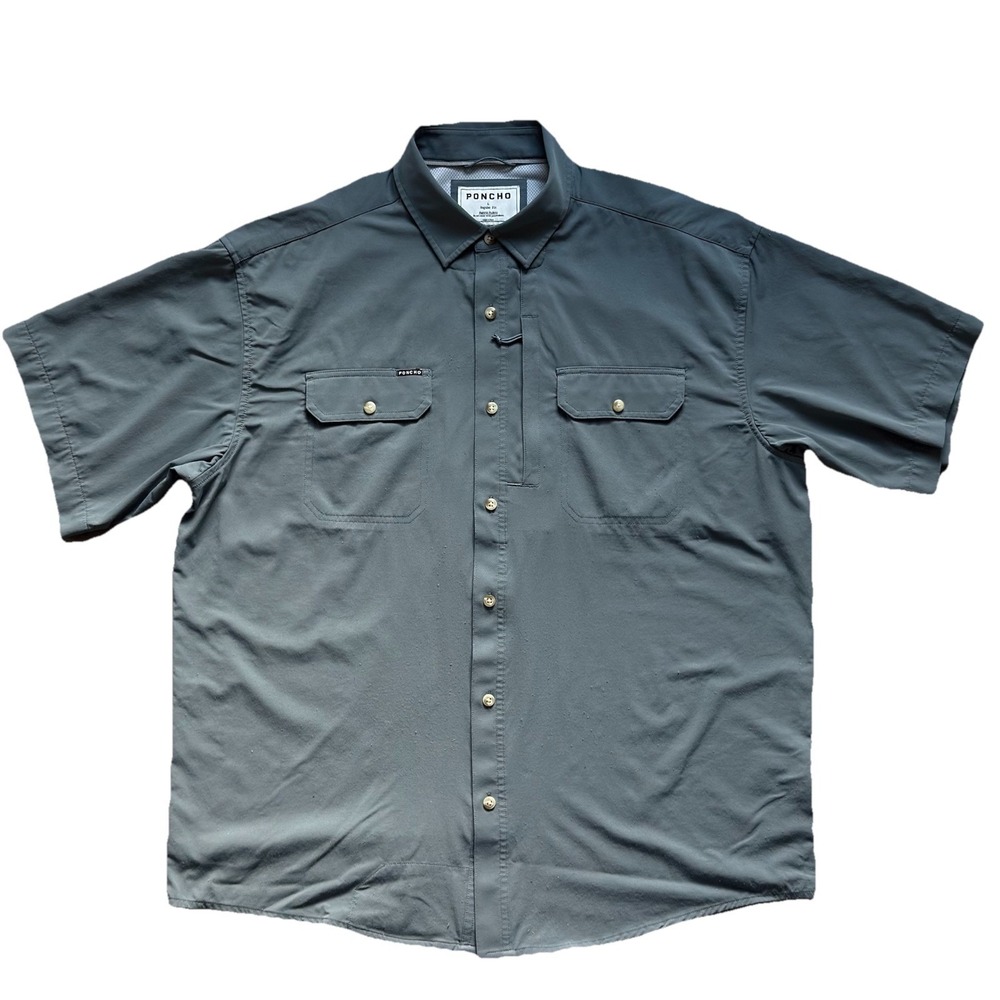 Poncho Mens Short Sleeve Performance Fishing Shirt Slate Blue Size L Regular Fit